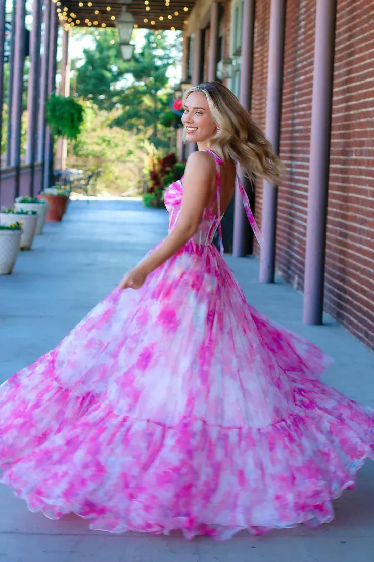 Weitese Dress Cute A Line Sweetheart Pink Printed Chiffon Long Prom Dresses